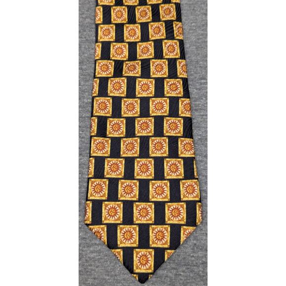 ERMENEGILDO ZEGNA Mens Tie - Black/Gold, Geometric, Silk, Made in Italy - Picture 2 of 6